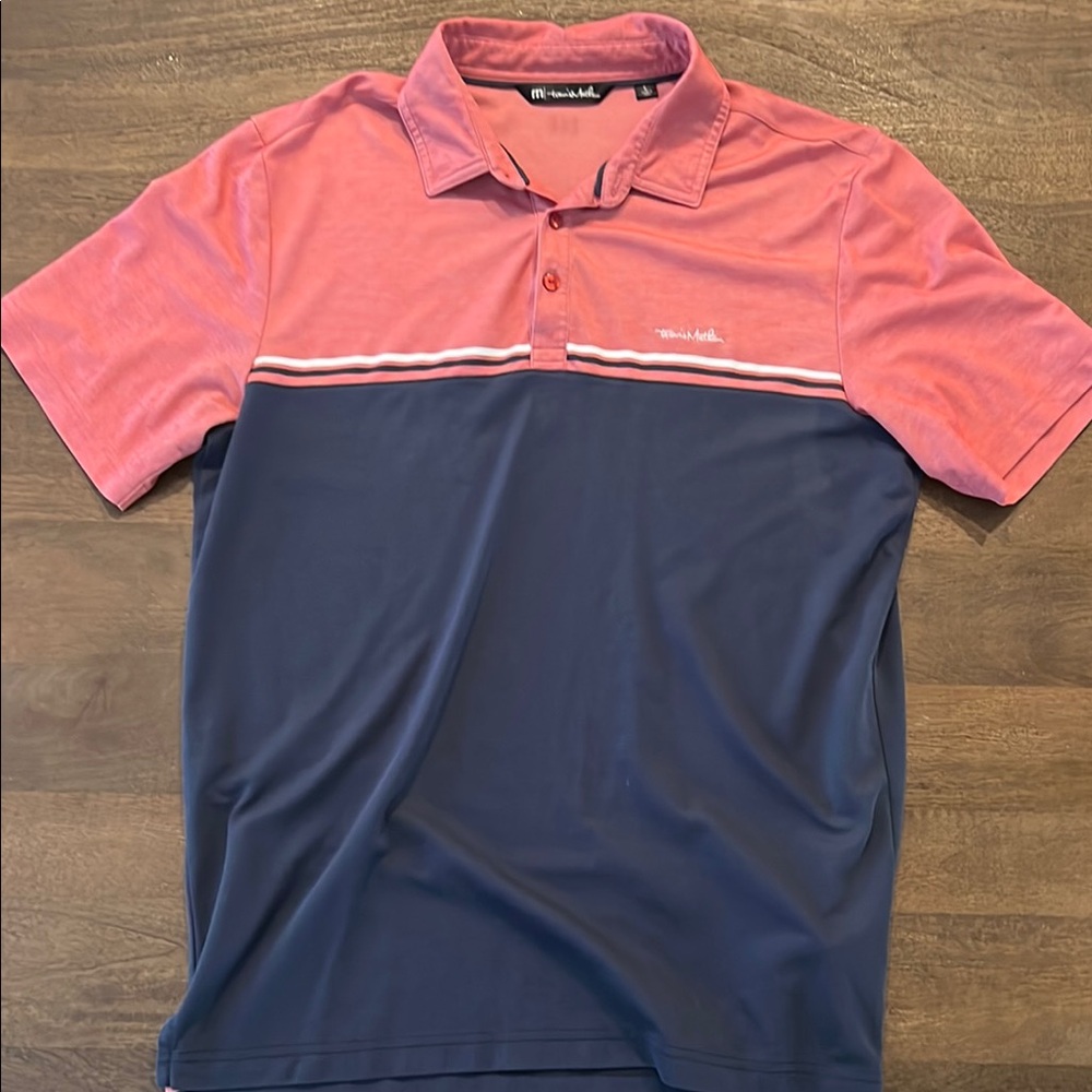 Travis Mathew Coral and Blue Men's Polo Shirt